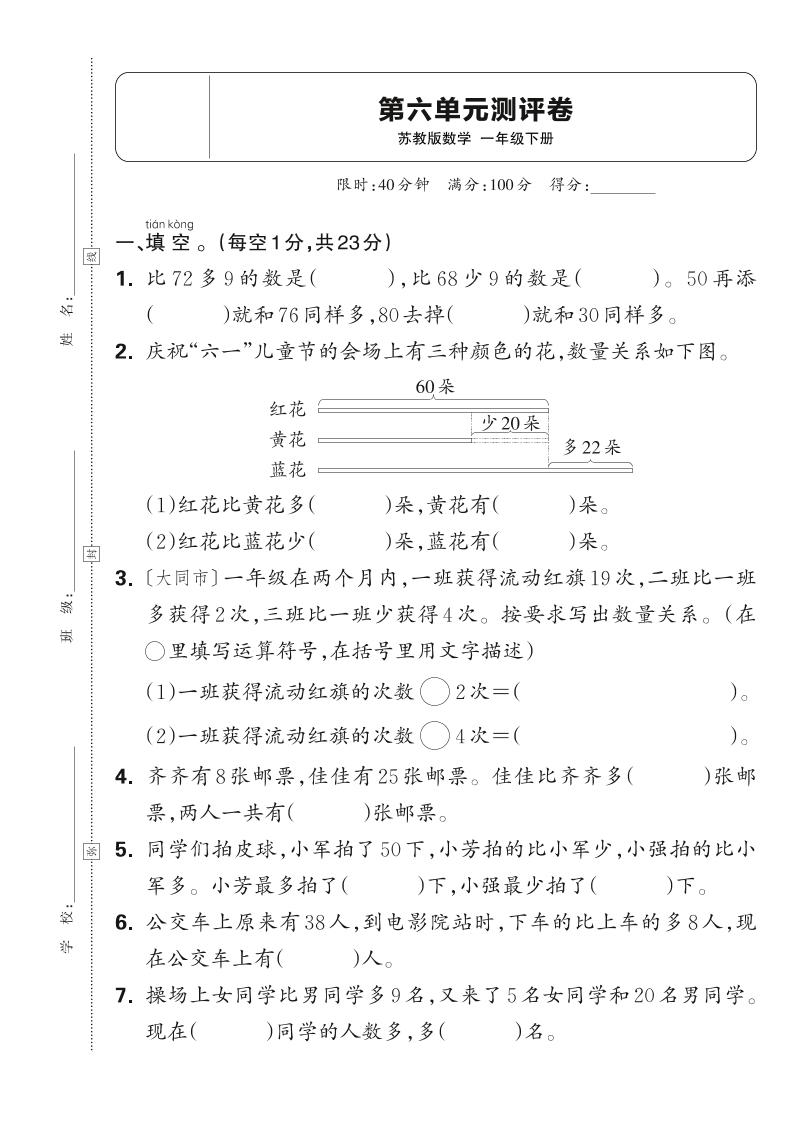 新一下苏教版数学第六单元测试卷（含答案）