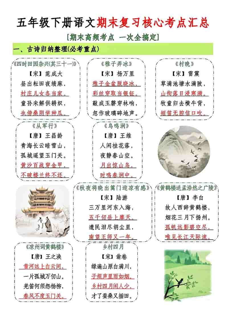 五年级下语文期末复习核心考点汇总