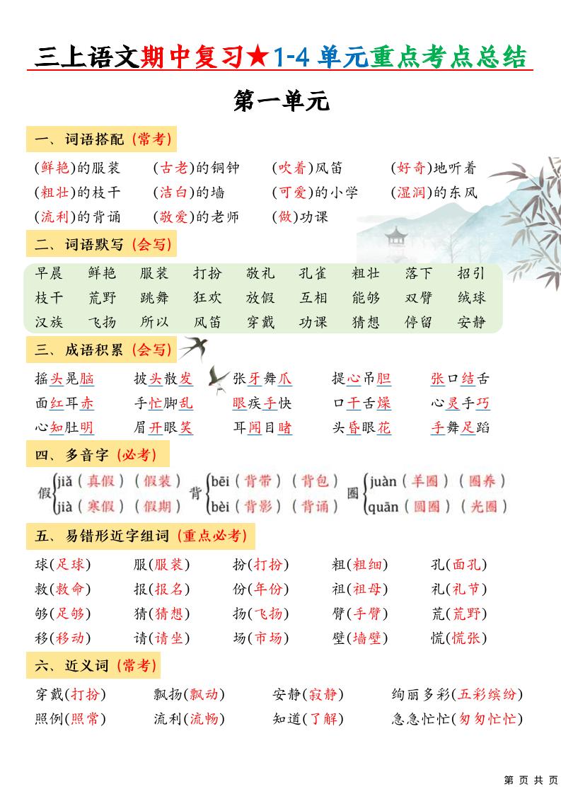 三上语文期中高频考点