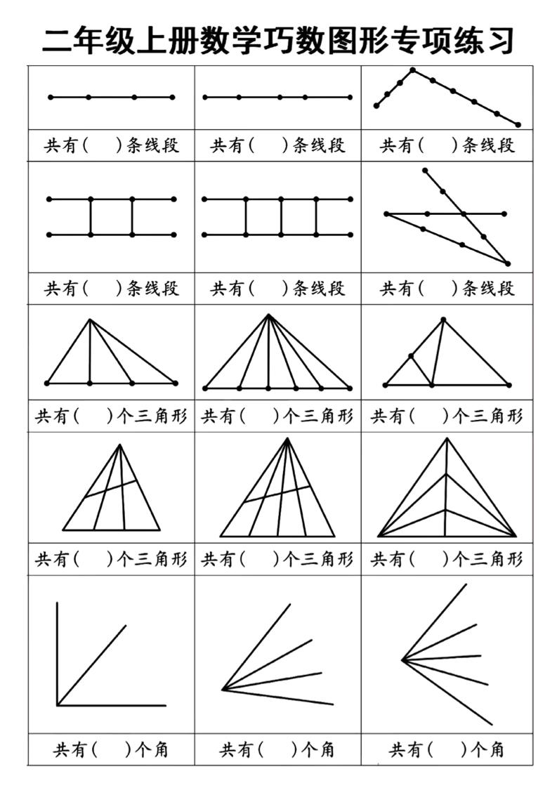 二上数学巧数图形专项练习+角的初步认识（10页）