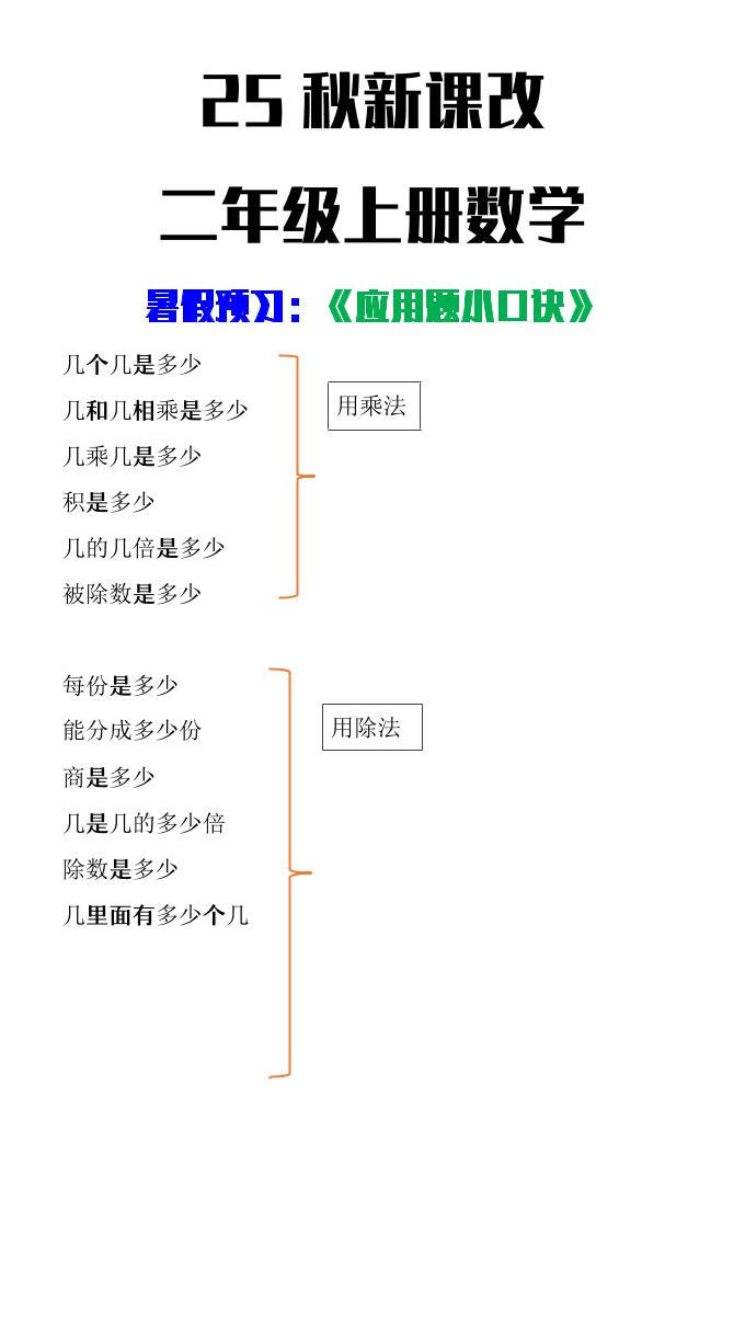【2025秋新版】二年级上册数学应用题小口诀